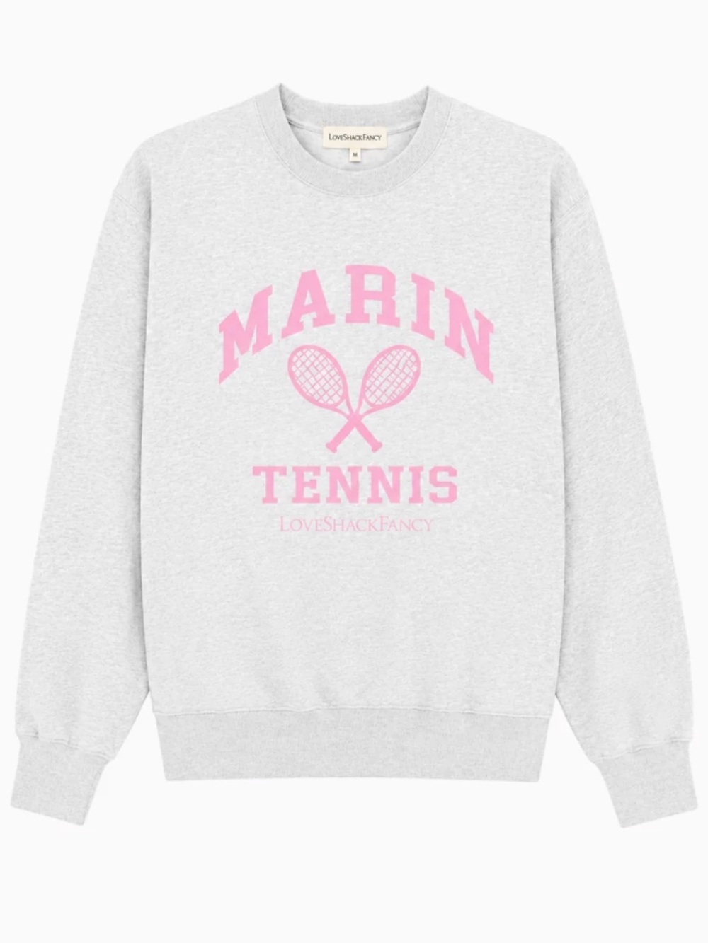 LoveShackFancy Light Gray Crewneck with Pink Marin Tennis Graphic Size Large NWT